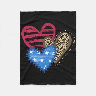 Usa Flag Heart 4th Of July Leopard Patriotic Red W Fleece Blanket