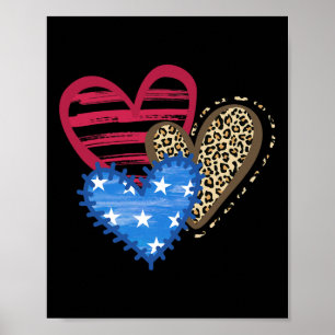 Usa Flag Heart 4th Of July Leopard Patriotic Red W Poster