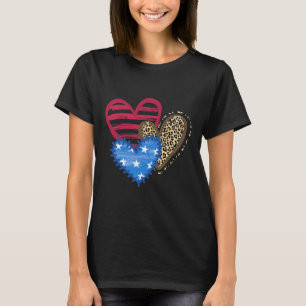 Usa Flag Heart 4th Of July Leopard Patriotic Red W T-Shirt