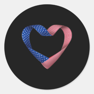 Usa Flag Heart American Patriotic Armed Forces Classic Round Sticker