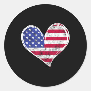 Usa Flag Heart American Patriotic Armed Forces Classic Round Sticker