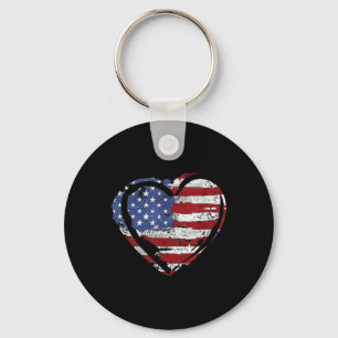 Usa Flag Heart American Patriotic Armed Forces Key Ring