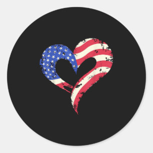 Usa Flag Heart American Patriotic Armed Forces Mem Classic Round Sticker