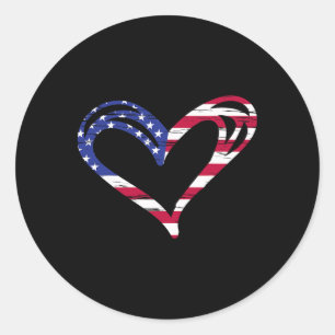 Usa Flag Heart American Patriotic Armed Forces Mem Classic Round Sticker