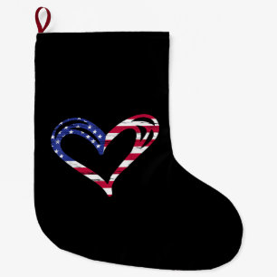 USA Flag Heart American Patriotic Armed Forces Mem Large Christmas Stocking