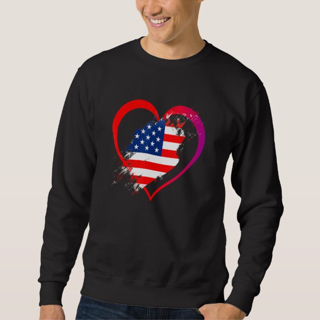 Usa Flag Heart American Patriotic Armed Forces Mem Sweatshirt (Front)