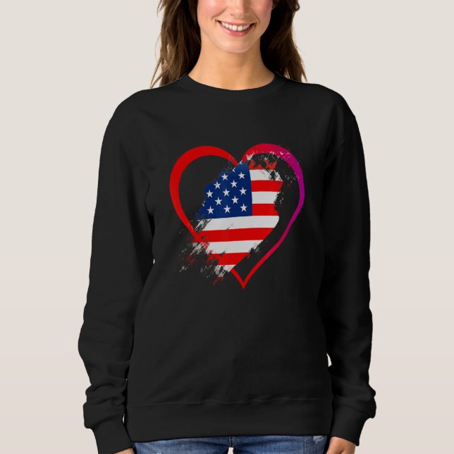 Usa Flag Heart American Patriotic Armed Forces Mem Sweatshirt (Front)
