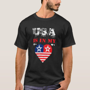 Usa Flag Heart American Patriotic Armed Forces Mem T-Shirt