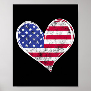 Usa Flag Heart American Patriotic Armed Forces Poster