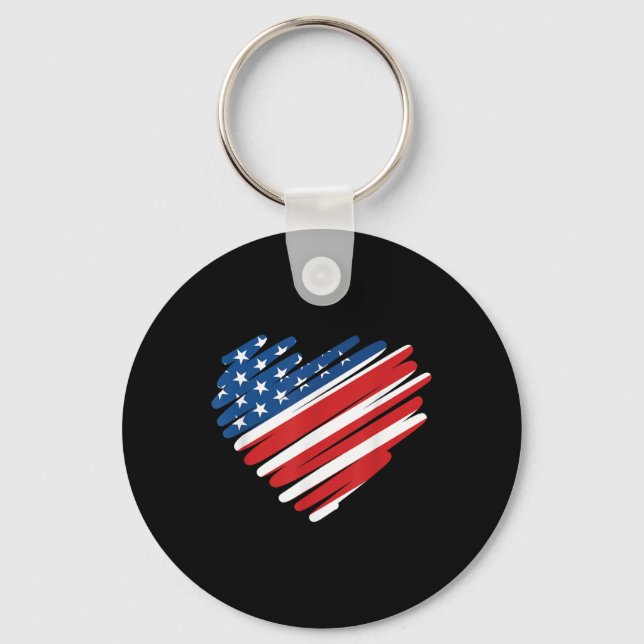 Usa Flag Heart American Patriotic Memorial Day  Key Ring (Front)