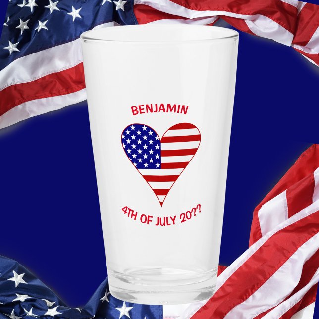 USA Flag Heart Funky Personalised Glass (Creator Uploaded)