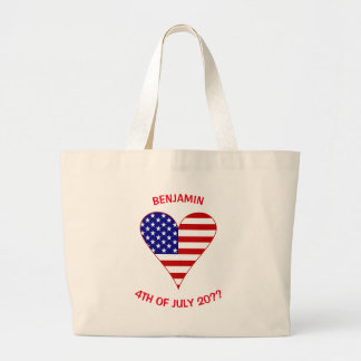 USA Flag Heart Funky Red Personalised Large Tote Bag