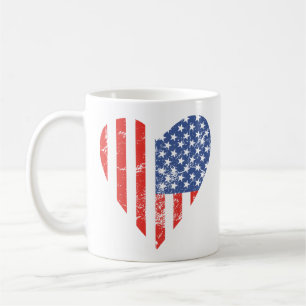 USA Flag Heart: I Love America Patriotic July 4th Coffee Mug
