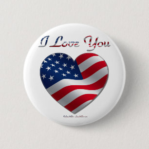 USA Flag Heart I Love You 6 Cm Round Badge