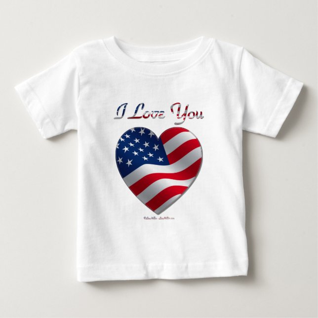 USA Flag Heart I Love You Baby T-Shirt (Front)