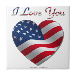 USA Flag Heart I Love You Ceramic Tile