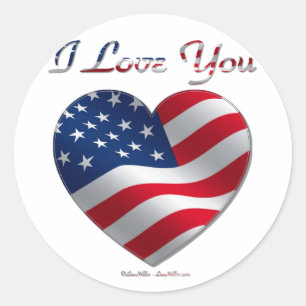 USA Flag Heart I Love You Classic Round Sticker