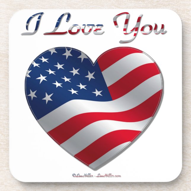 USA Flag Heart I Love You Coaster (Front)