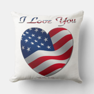 USA Flag Heart I Love You Cushion