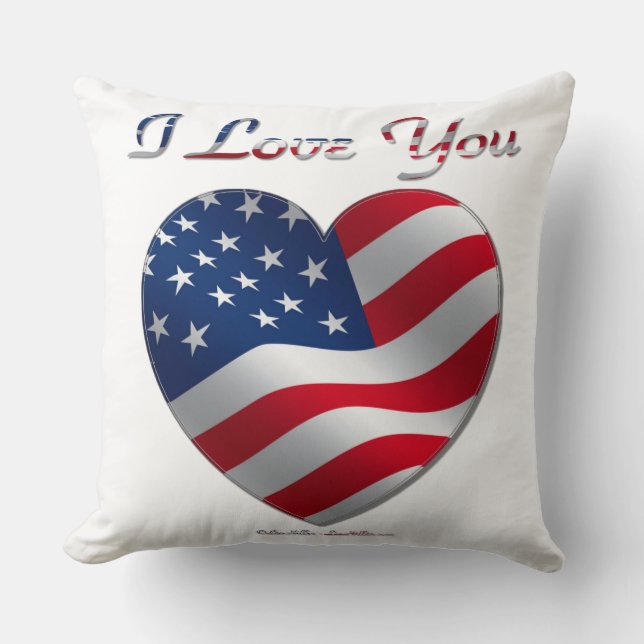 USA Flag Heart I Love You Cushion (Front)
