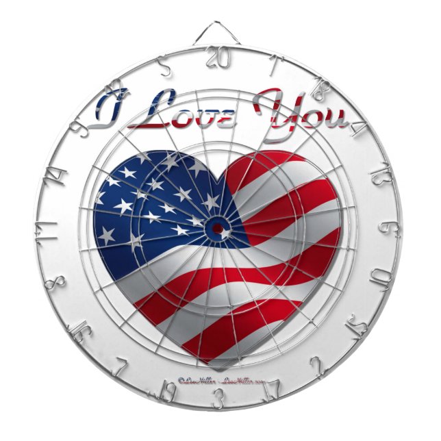 USA Flag Heart I Love You Dartboard (Front)