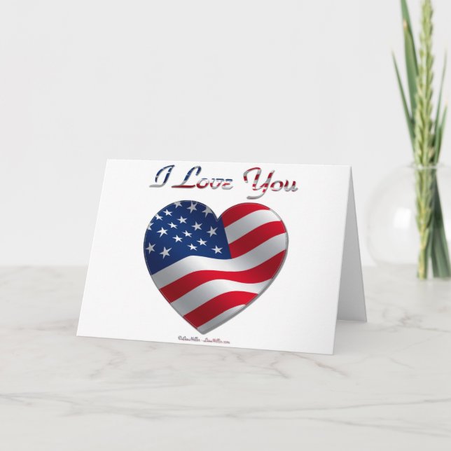 USA Flag Heart I Love You Holiday Card (Front)