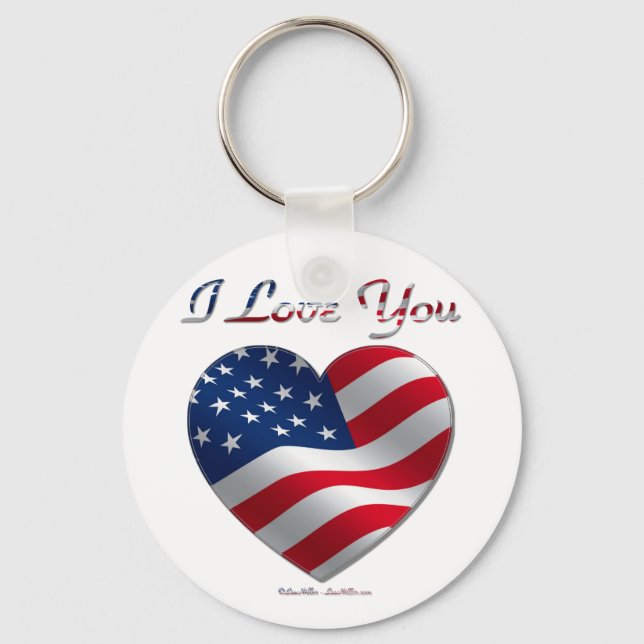 USA Flag Heart I Love You Key Ring (Front)