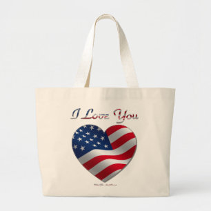 USA Flag Heart I Love You Large Tote Bag