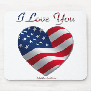 USA Flag Heart I Love You Mouse Pad