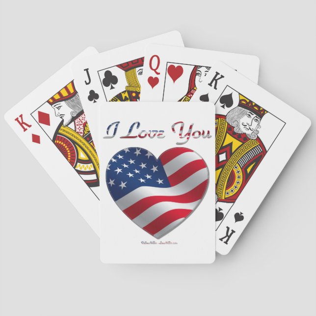 USA Flag Heart I Love You Playing Cards (Back)