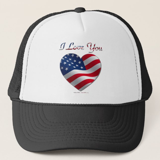 USA Flag Heart I Love You Trucker Hat (Front)