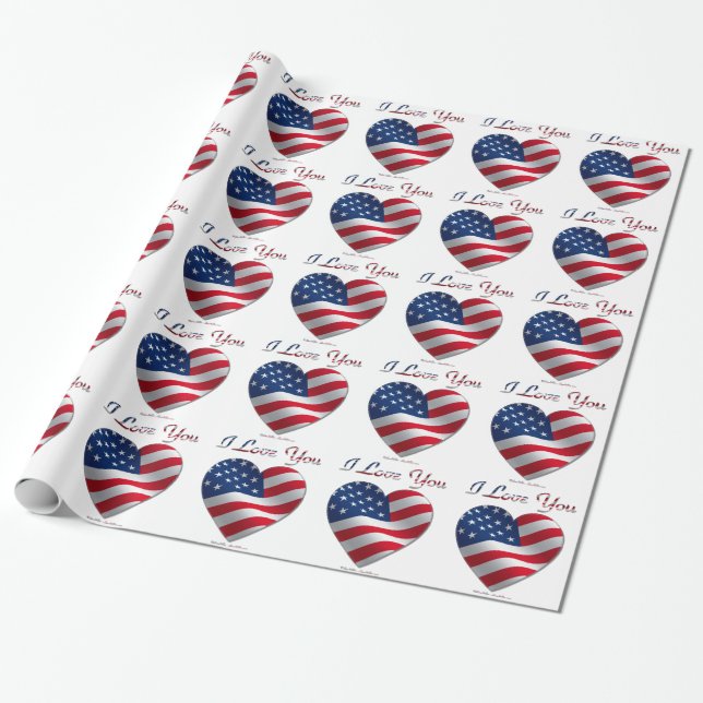 USA Flag Heart I Love You Wrapping Paper (Unrolled)