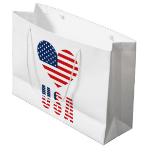 USA Flag Heart Large Gift Bag for Patriotic Gifts