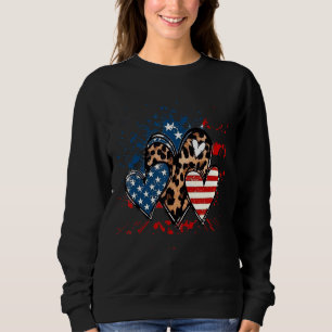 Usa Flag Heart Leopard American Patriotic Memorial Sweatshirt