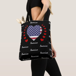USA Flag & Heart United States Flag fashion /sport Tote Bag