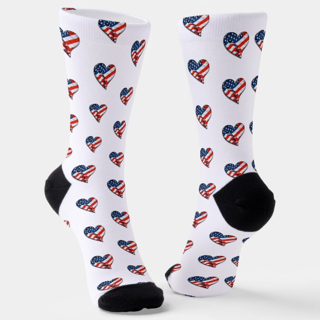 USA Flag Hearts Patriotic Socks (Angled)