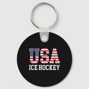 Usa Flag Hockey Player - American Usa Ice Hockey  Key Ring