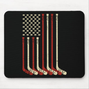Usa Flag Hockey Stick - 4th Of July Ice Hockey Us  Mouse Pad