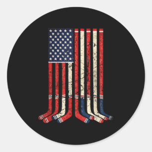 Usa flag hockey sticks patriotic ice hockey player classic round sticker