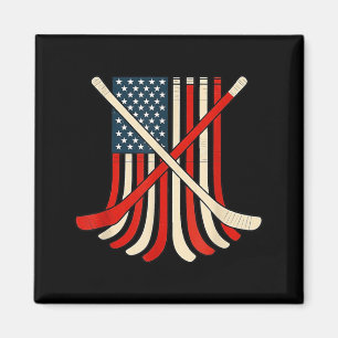 USA Flag Hockey Sticks Patriotic Ice Hockey Player Magnet