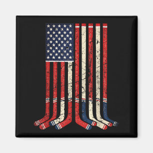 Usa flag hockey sticks patriotic ice hockey player magnet