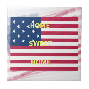 USA Flag "Home Sweet Home" Art Print Ceramic Tile