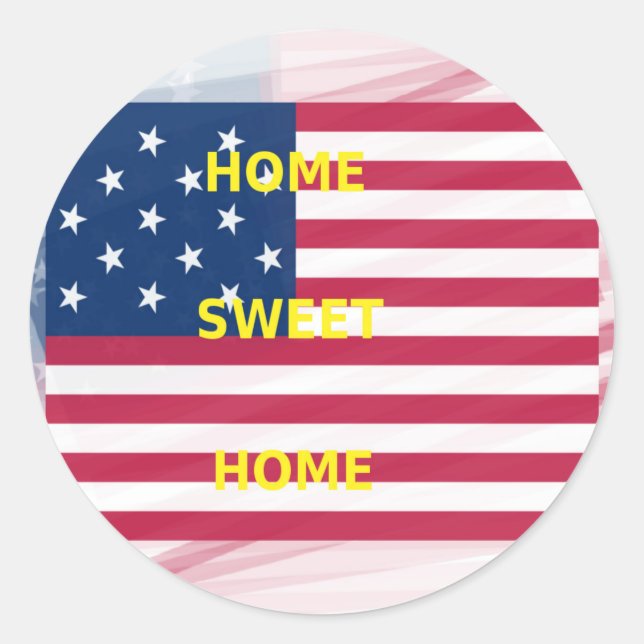 USA Flag "Home Sweet Home" Art Print Classic Round Sticker (Front)