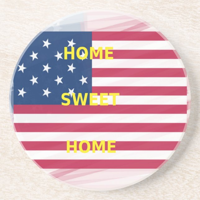 USA Flag "Home Sweet Home" Art Print Coaster (Front)