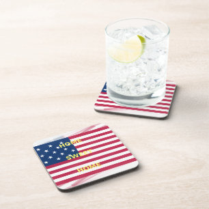 USA Flag "Home Sweet Home" Art Print Coaster