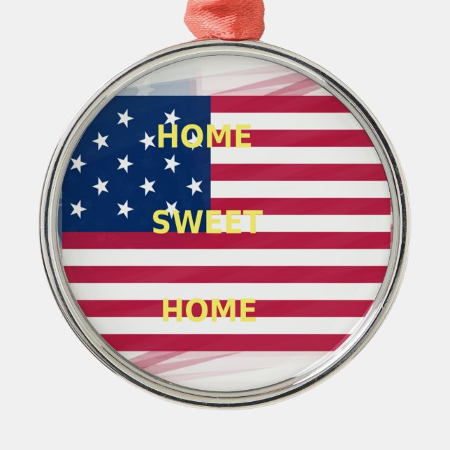 USA Flag "Home Sweet Home" Art Print Metal Ornament (Front)