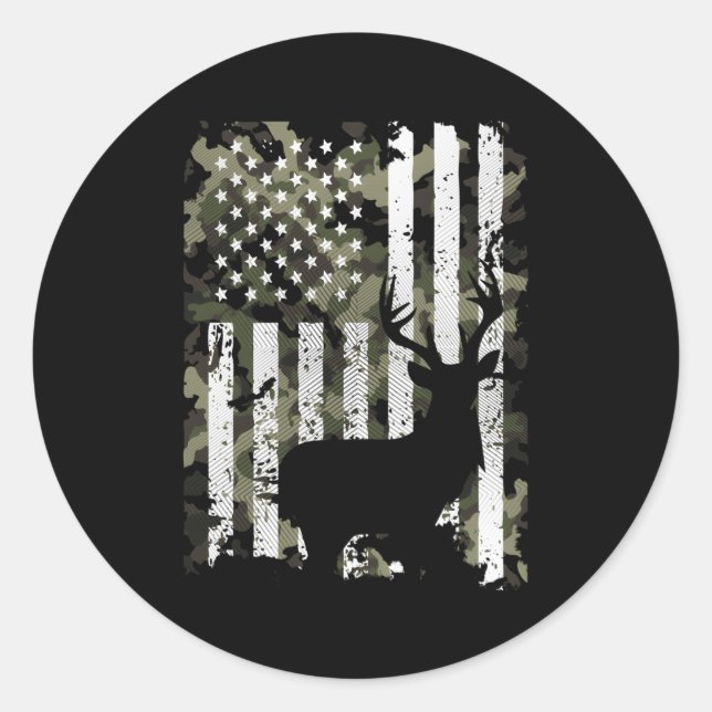 Usa Flag Hunting Deer Hunting Hunters Classic Round Sticker (Front)