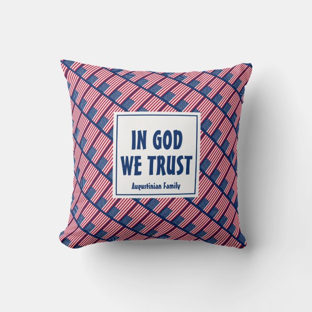 USA Flag IN GOD WE TRUST Custom Family Name Cushion (Front)