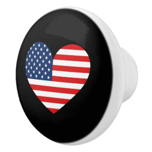 USA Flag in Heart Ceramic Knob for Furniture