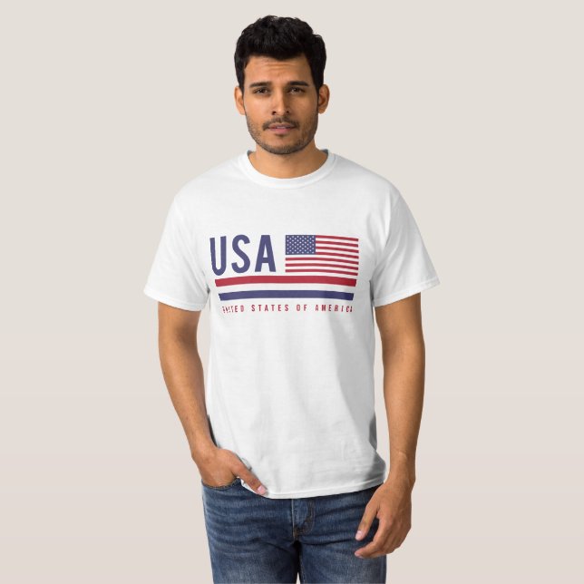 USA Flag & ISO Code Alpha-3 Design T-Shirt (Front Full)